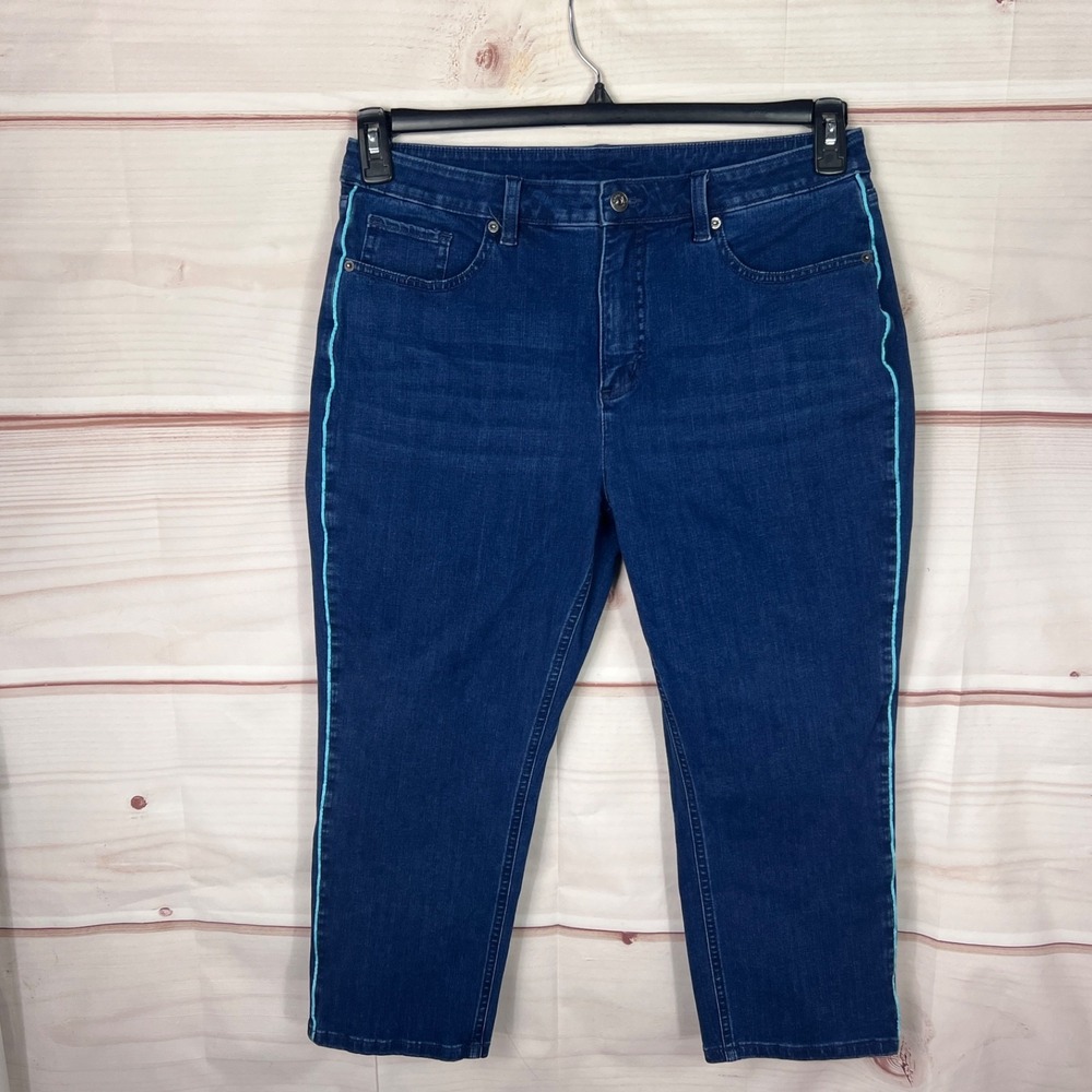 Denim & Co Jeans Womens 14 Slim Straight Crop Denim Dark Wash Stretch Pipe Seam
